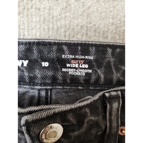 Old Navy Curvy Extra High Rise Wide-Leg Jeans Womens 10 Black Wash NEW - Picture 9 of 11